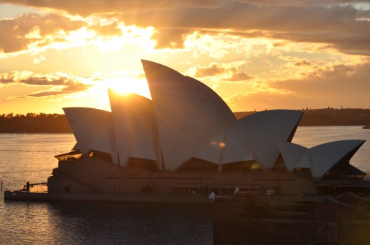 Sydney Opera House gives crazy poses in the morning from the Holiday Inn rooftop.