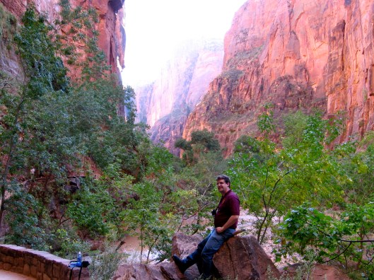 Steve takes a break on a rock in the Narrows.